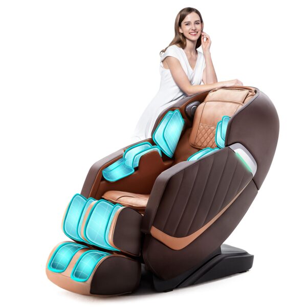 HealthRelife 3D Massagesessel mit 24 Luftkissen und 135 cm SL-Schiene, Braun