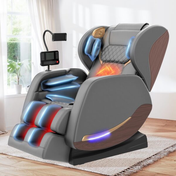 yewglen Massagesessel mit 14 Rollen, 8 Airbags, Wärme, Zero Gravity und Bluetooth, PU-Leder Schwarz